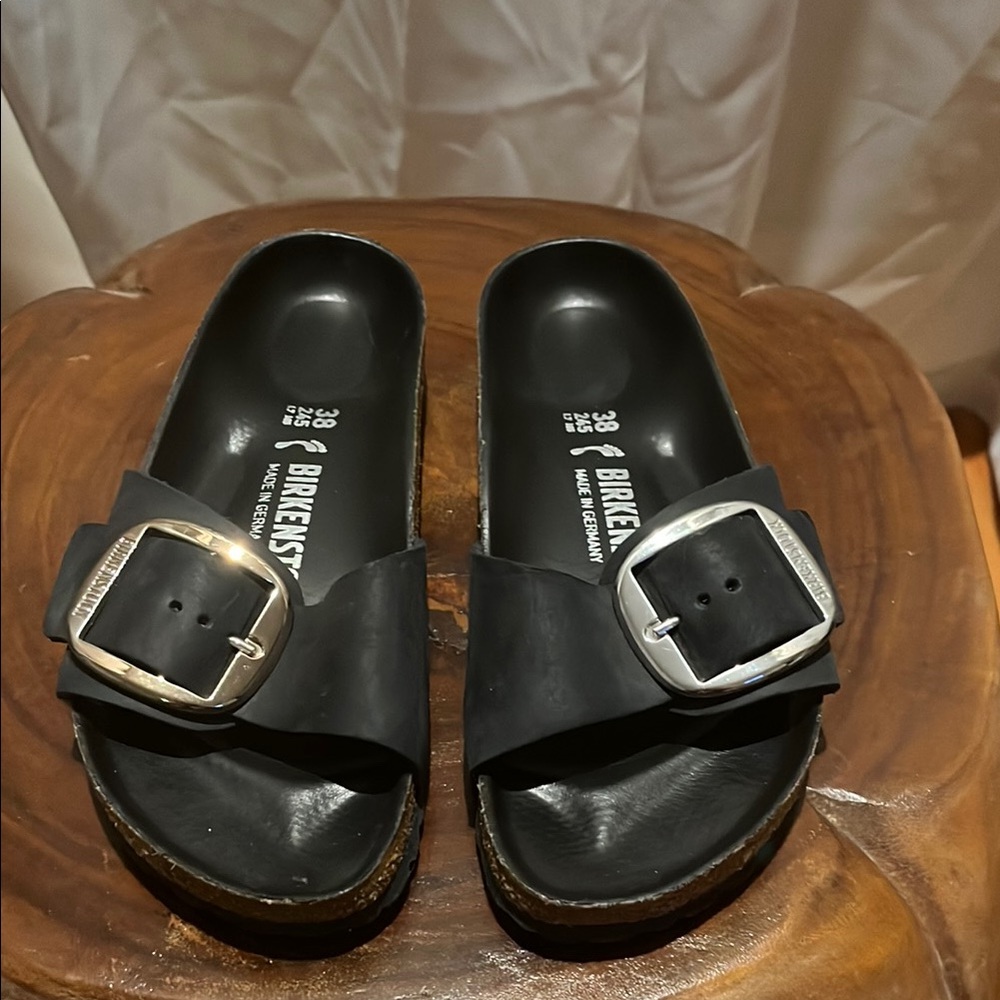 Birkenstock Black Sandals with Silver Buckle